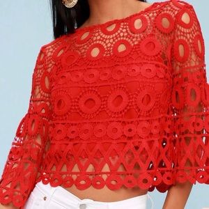 LULUS red lace crochet nearness of you top M